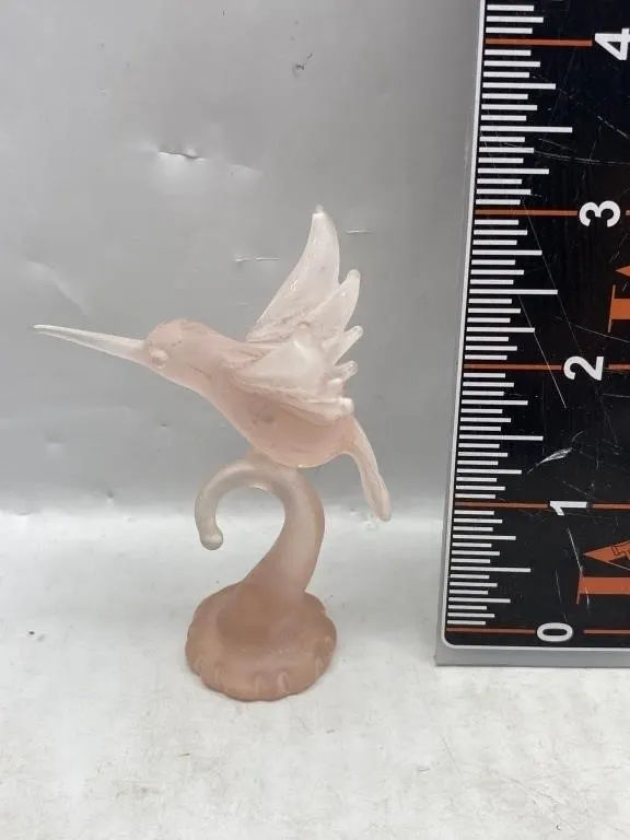 Vintage Rose Glass Hummingbird Figurine