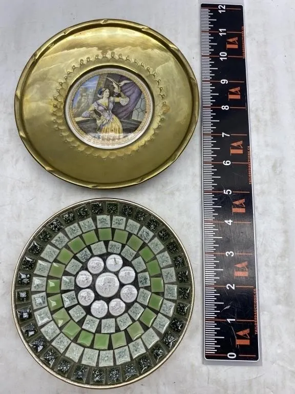 Brass Trinket Dishes with Mosaic & Portrait Design