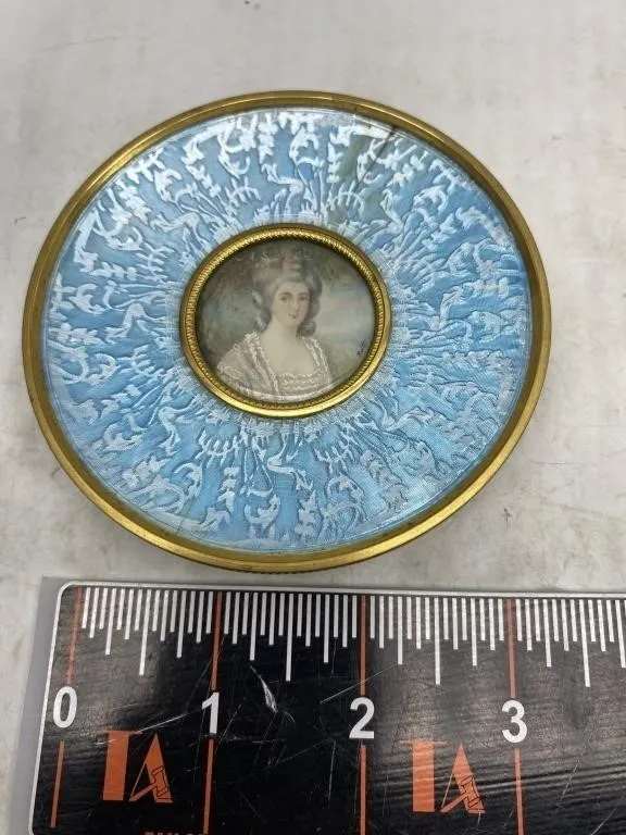 Miniature Portrait Compact with Guilloche Enamel