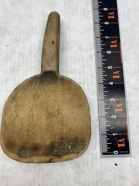 Two Primitive Carved Wooden Paddle Scoops
