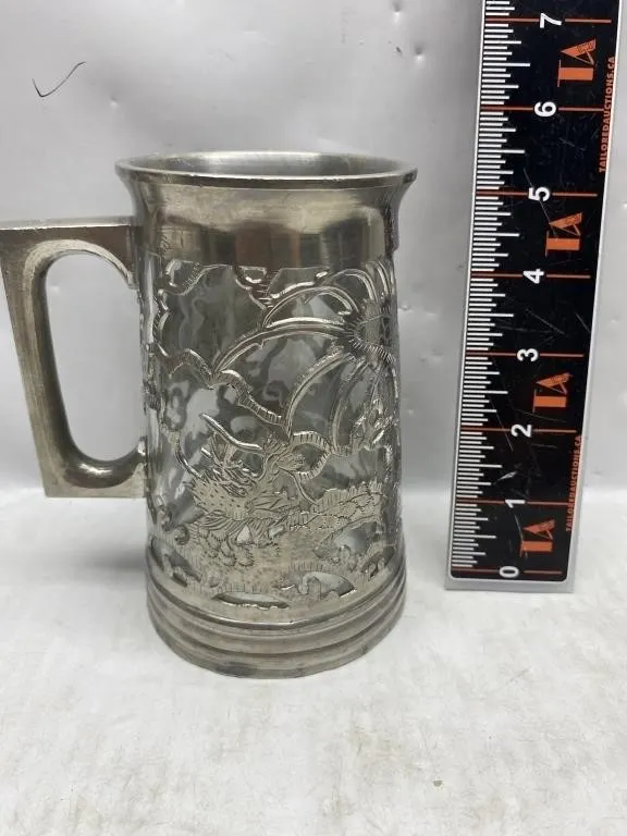 Silver-Tone Metal Tankard with Dragon Design