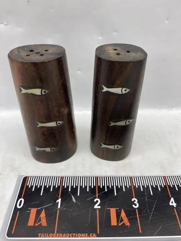 Wooden Salt & Pepper Shakers with Fish Inlay