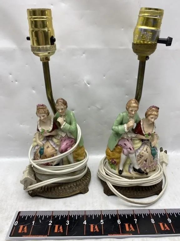Pair Porcelain Figurine Table Lamps, Courting