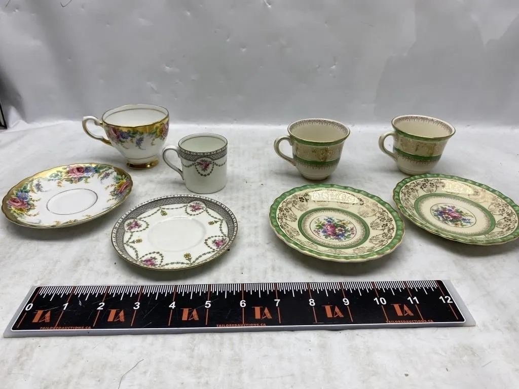 Mismatched Floral Tea Cups & Saucers Lot