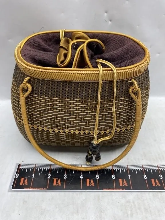 Woven Wicker Basket Purse with Handles