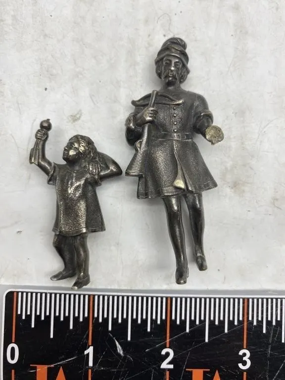 Antique Metal Figurine Pair, Man & Child