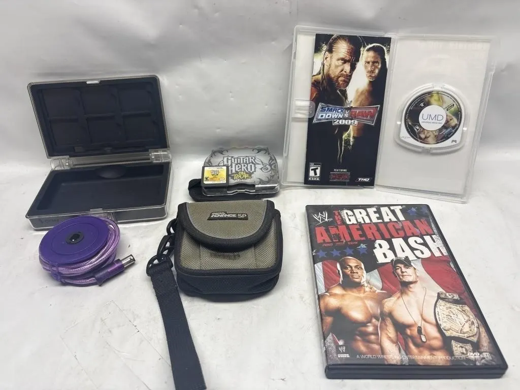 WWE Video Game & DVD Lot: PSP, DS, Guitar Hero