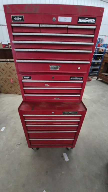 Mastercraft 3 Piece Red Rolling Tool Chest and Cabinet Set