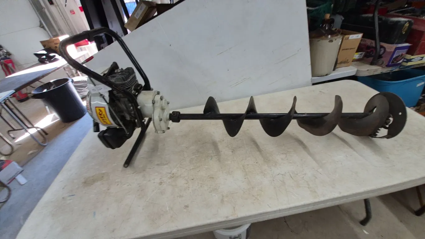 Jiffy Gas-Powered Ice Drill Auger with Two-Stroke Engine and Spiral Auger Bit