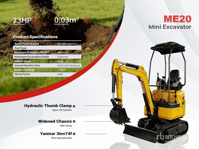 2026 ME20-YELLOW Yanmar Diesel Mini Excavator (Unused)