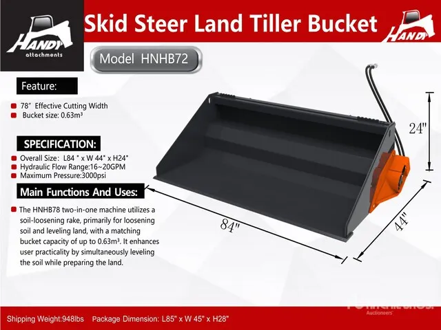 2026 Handy HNHB72 72 in Power Rake Skid Steer Bucket (Unused)