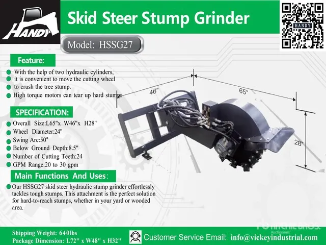 2026 Handy HSSG27 27 in Skid Steer Stump Grinder (Unused)