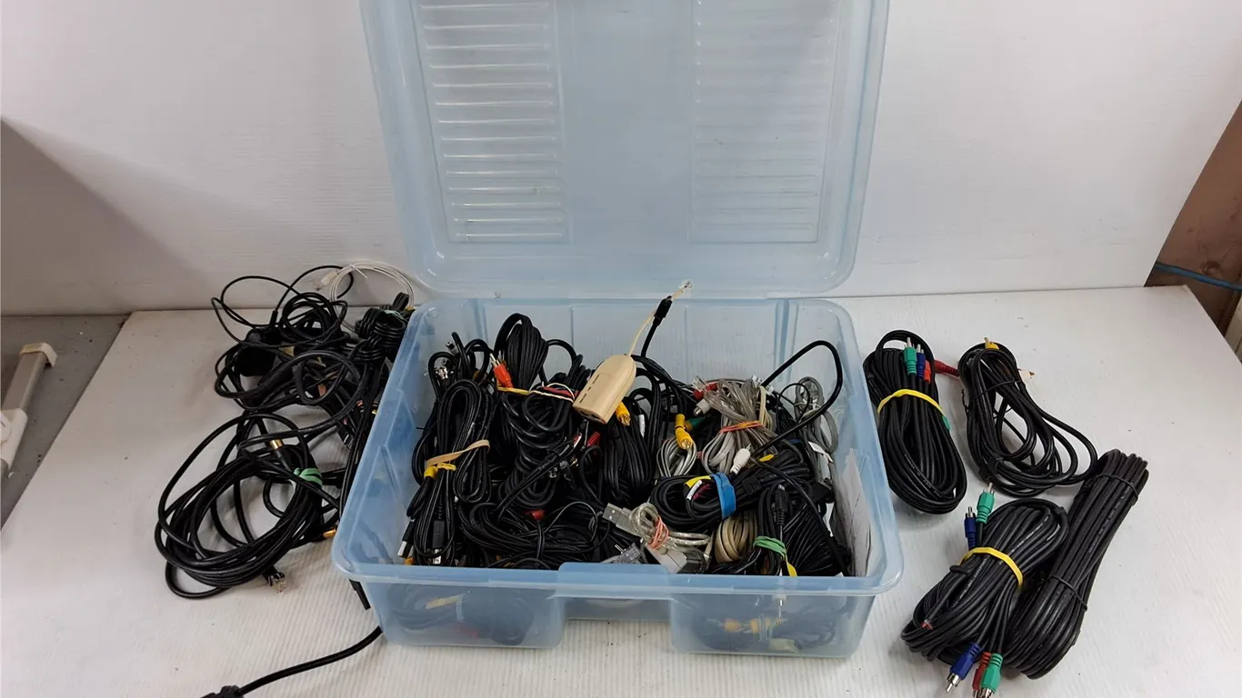 Assorted RGB Cables, Plastic Container w/Lid, Misc
