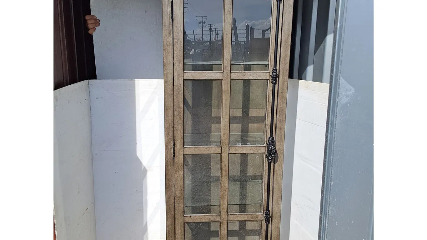 ***Wood Style Cabinet with Glass Shelves 28" x 15.75" x 70.75"- Can't Ship