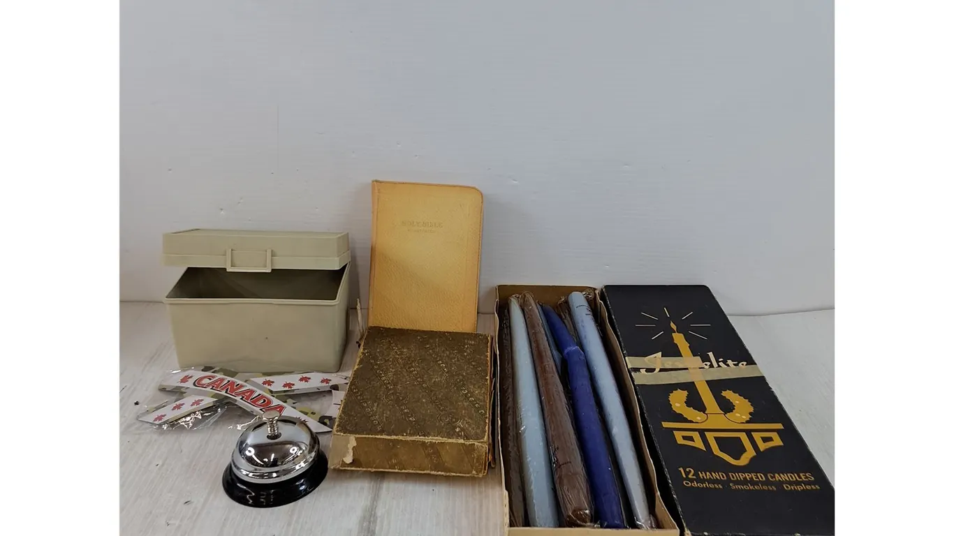 Vintage Bible, Candles, Storage Container, Misc