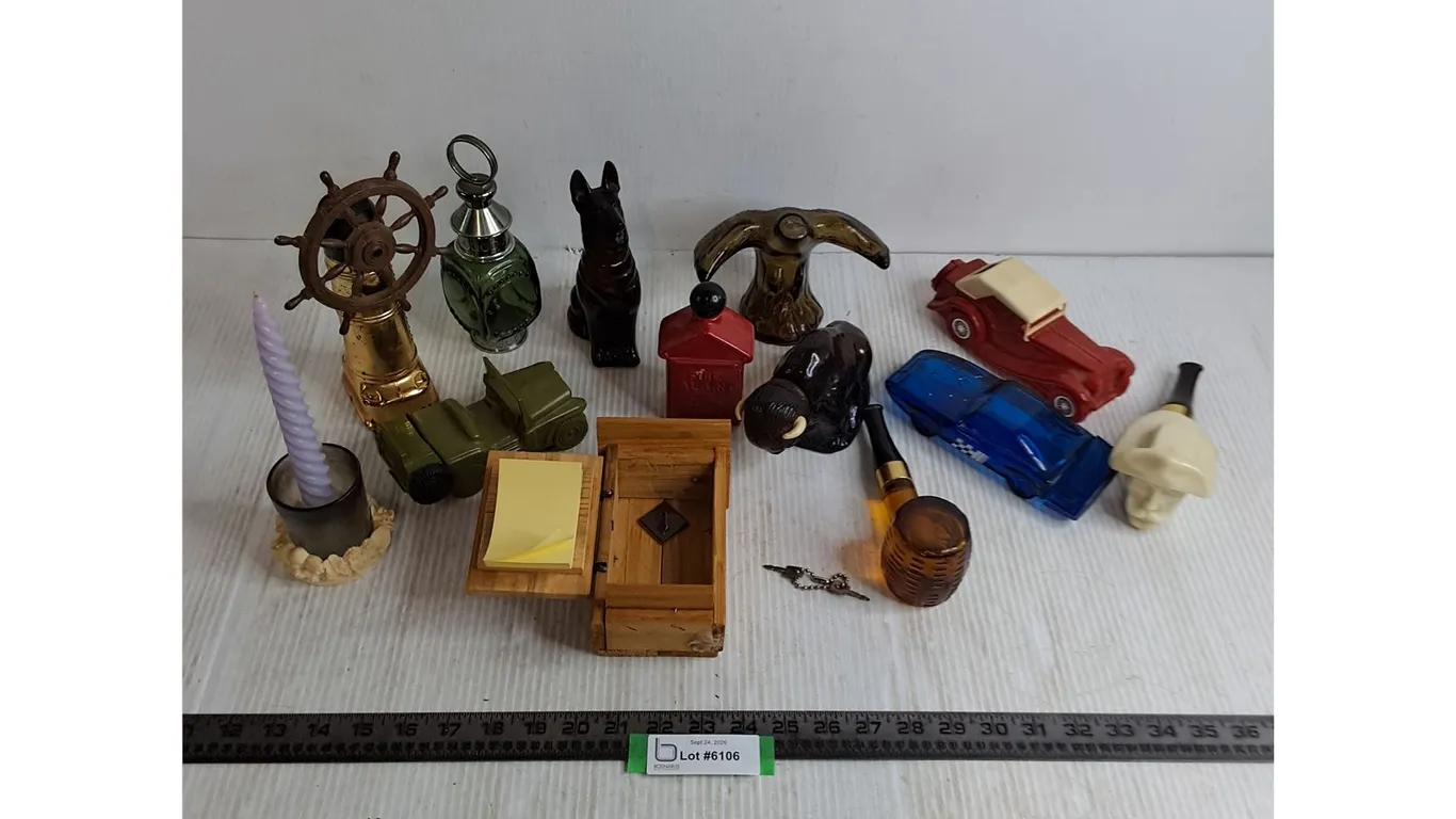 Vintage Avon Cologne Bottles - Some Full, Wooden Outhouse Note Pad, Candle - Cannot Ship