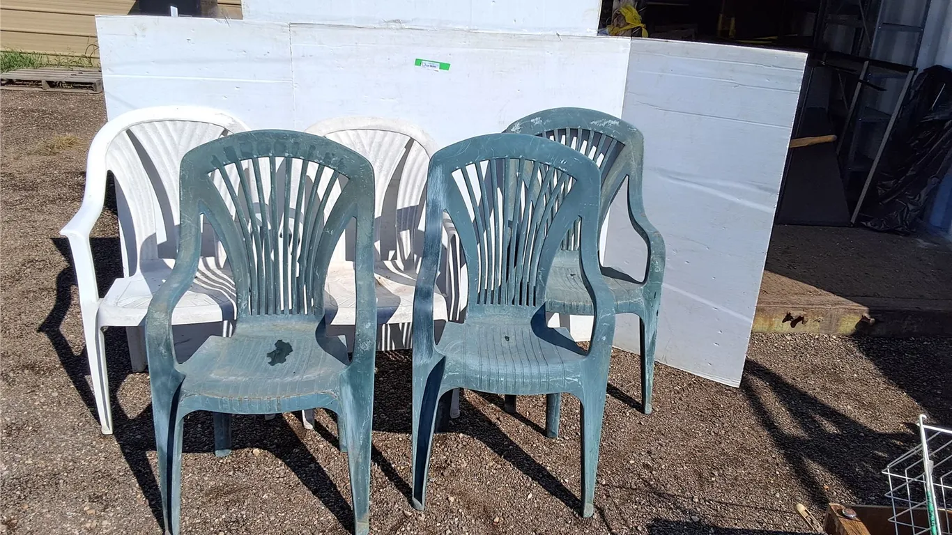 **(5) Plastic Stacking Chairs up to 38" Tall- Can't Ship