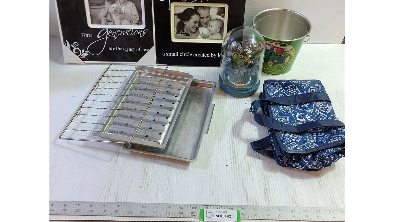 (2) Picture Frames, Oven Pan Set, Artificial Plant, Misc