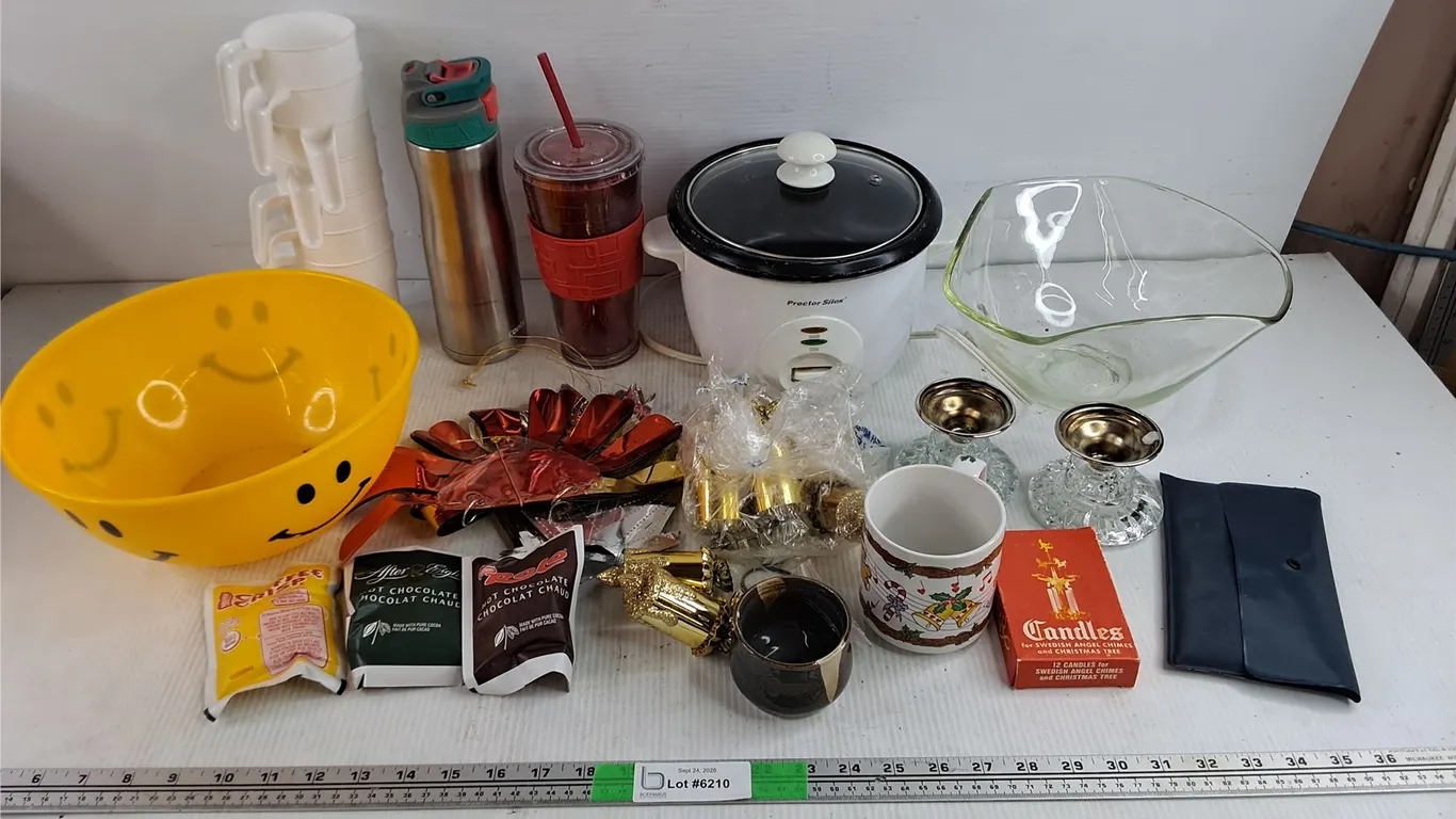 Plastic Bowl, Cups, Water Bottle, Candle Stick Holders, Glass Bowl, Misc