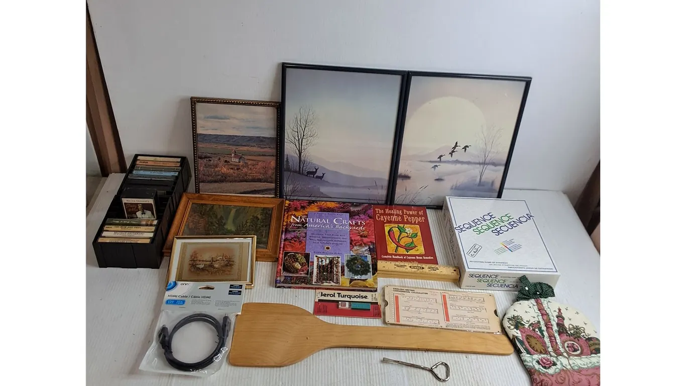 Framed Pictures, Cassettes, Sequence Game, HDMI Cable, Crafts Book, Misc.