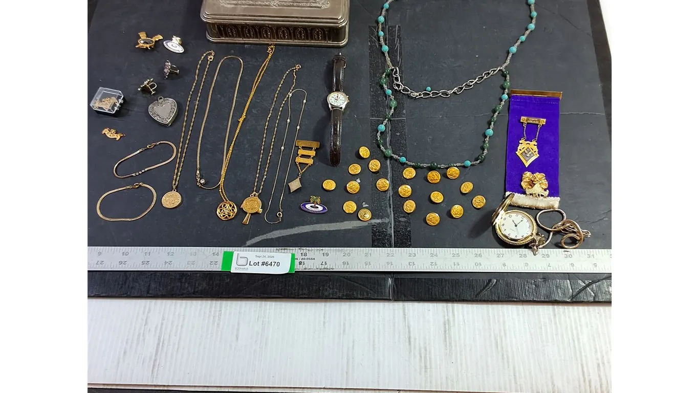 Assorted Jewelry - Necklaces, Bracelets, Pins, Pocket Watch, Disney Watch, Metal Box, Misc