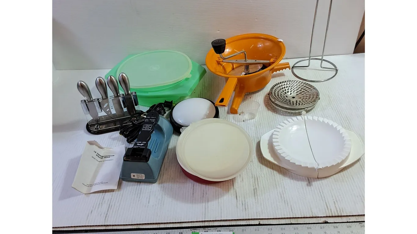 Assorted Kitchenware - Knife Set, Toilet Paper Holder, Bowl, Shredder, Misc