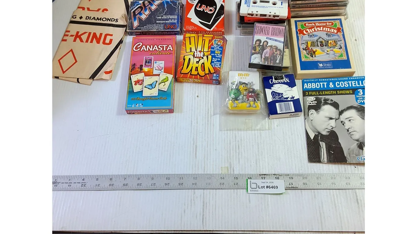 Assorted Card Games, Cassette Tapes, CDs - Vintage Uno Games, Chinese Checkers, ABBA CD, Misc