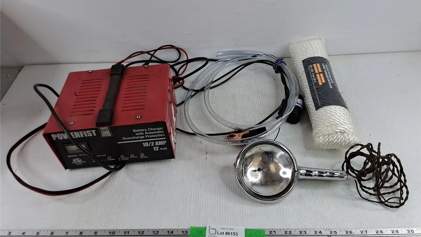 Powerfist Battery Charger, Bilge Pump, Spot Light & Twisted Nylon Rope