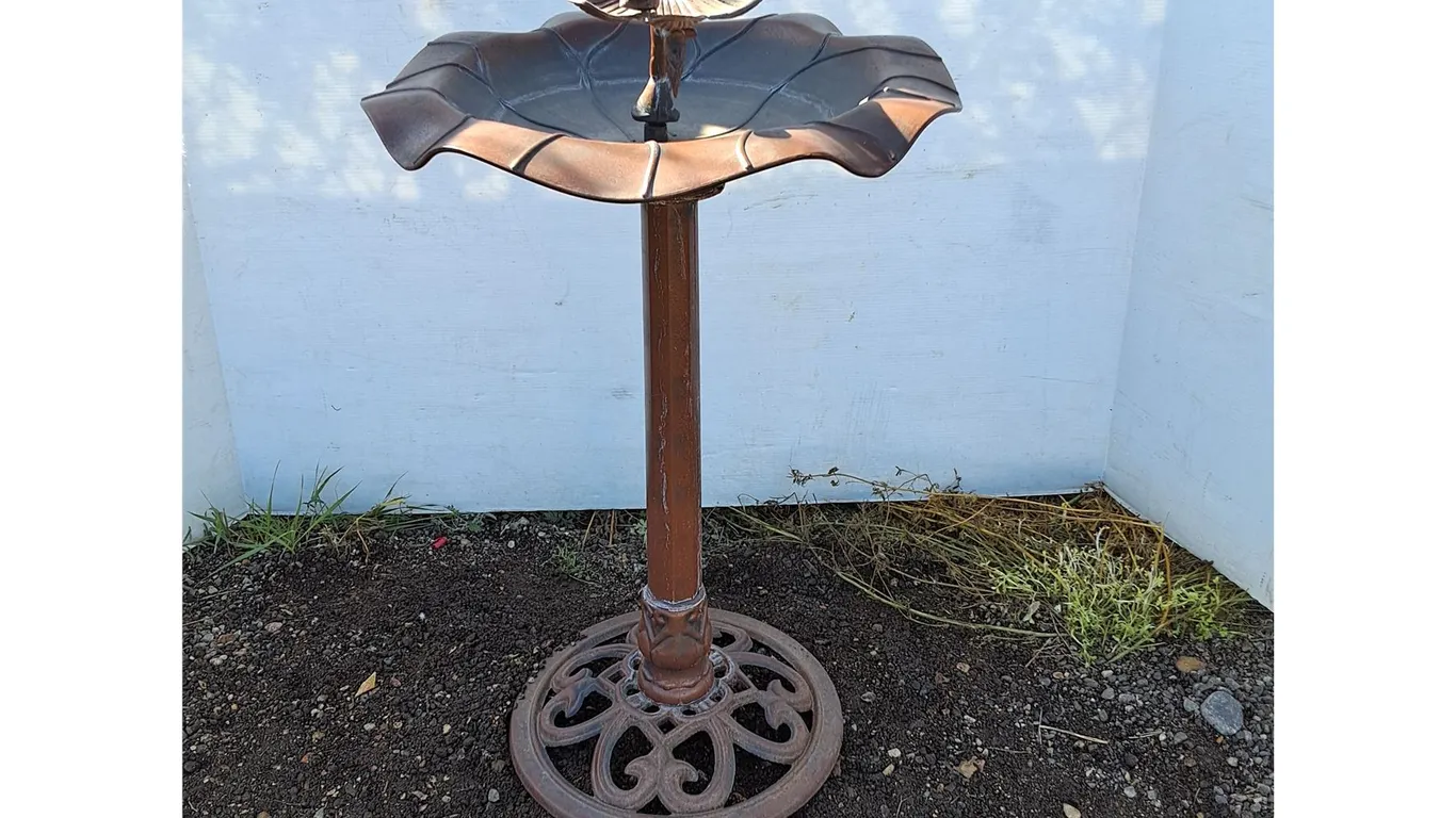 **Plastic Bird Bath with Metal Base 32" Tall x 19" Diameter- Can't Ship
