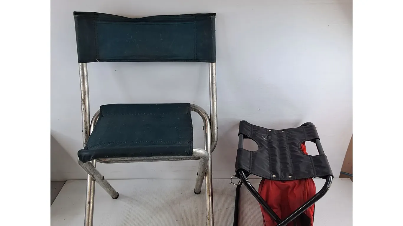 (2) Folding Chairs 29" x 14" x 12", 16" x 12" x 10", Pickup Only