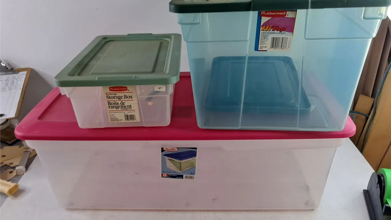 **(3) Plastic Storage Totes w/Lids - PICKUP ONLY