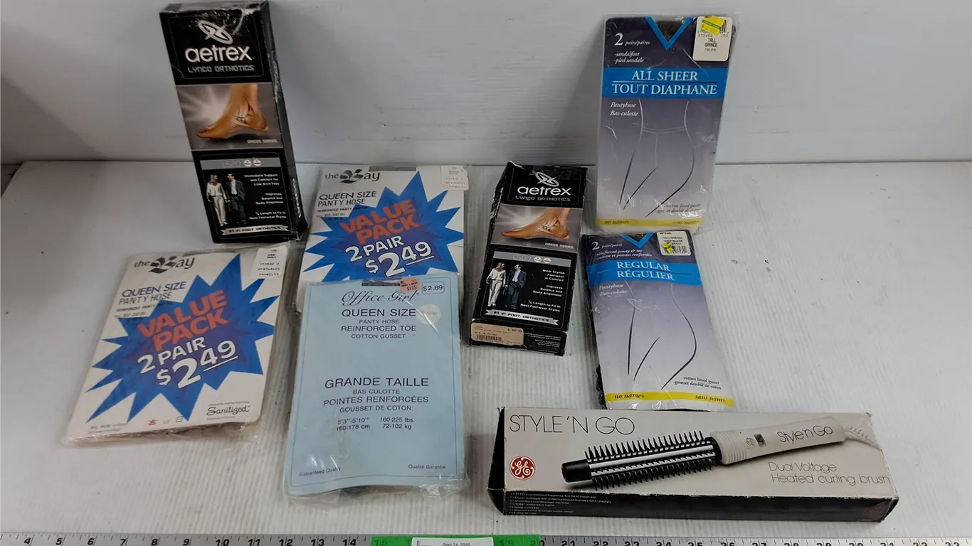 Assorted Panty Hose, Ortho Insoles & General Electric Heated Curling Brush