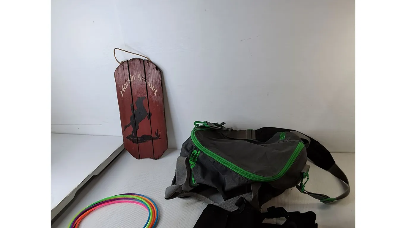 Horsin' Around Wooden Sign 17.6" x 8", Dakine Duffel Bag, Toy Lariat Ropes, Back Support Belt