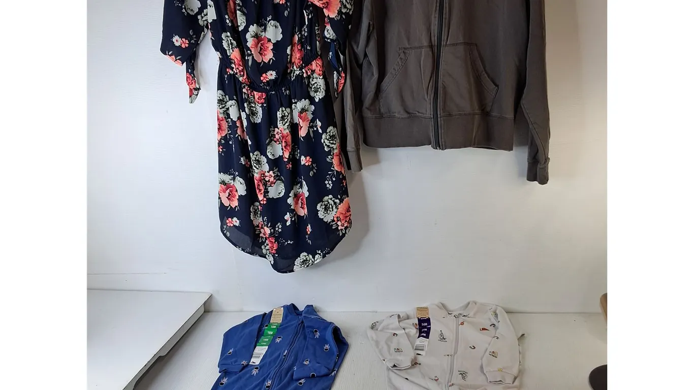 Women's Shirt-S, Children's Sweater- XL & (2) Onesies- 18 & 24M
