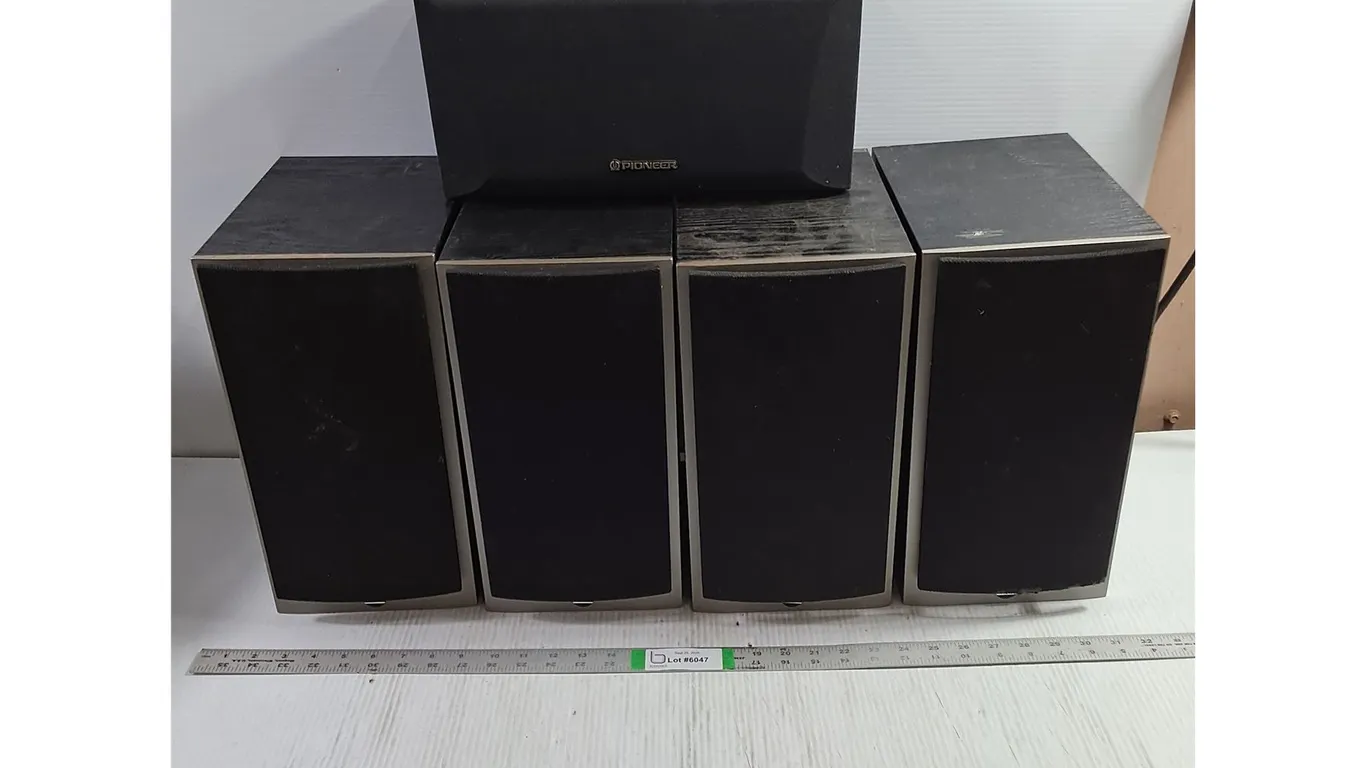 (4) Athena Bookshelf Speakers and (1) Pioneer Speaker