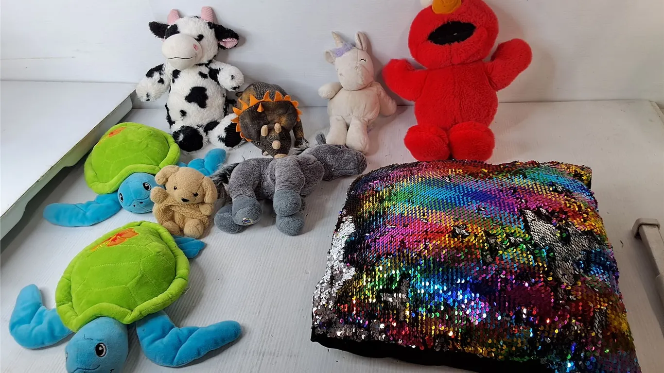 Animal Stuffies, Talking Elmo-As Is & Sequined Pillow 14"