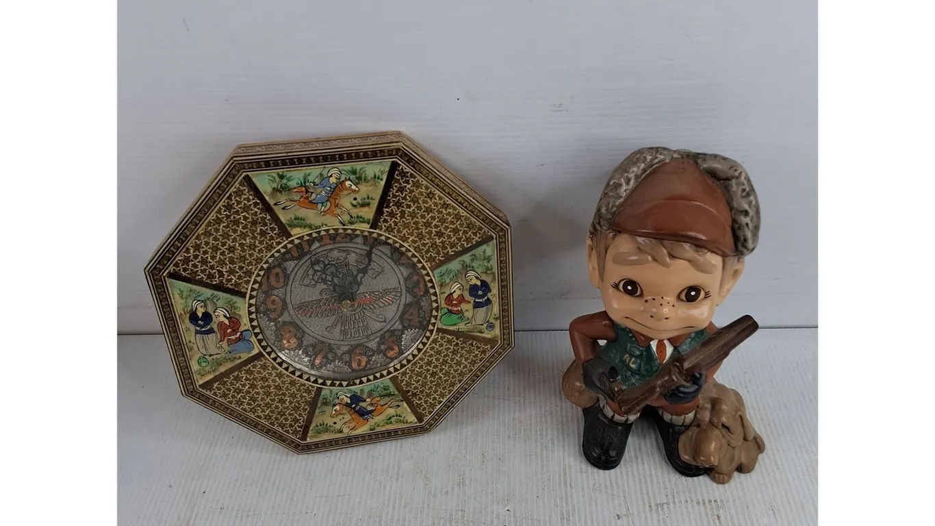 Vintage Persian Decorative Clock, Ceramic Figure