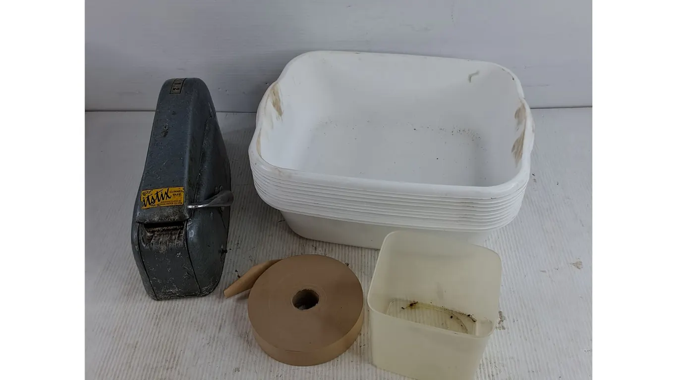 Vintage National Gummed Tape Dispenser, Plastic Tubs & Plastic Container