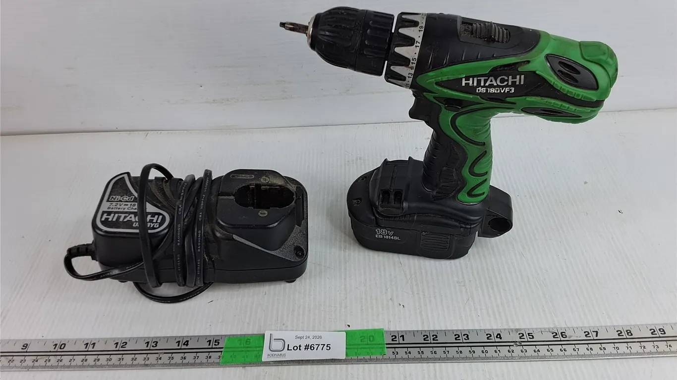 Hitachi Cordless 18V Drill & Battery Charger - Powers On, As Is
