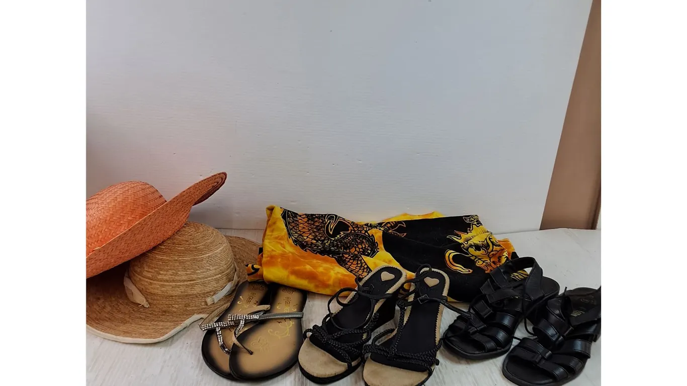 Women's Shoes (Size 8), Sun Hats (2), Fabric