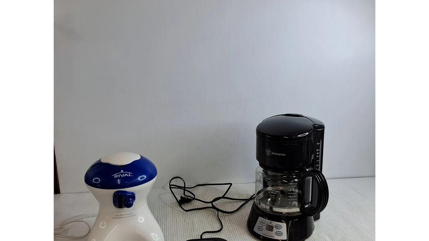 Rival Ice Shaver (powers on), Westinghouse Coffee Maker, Misc