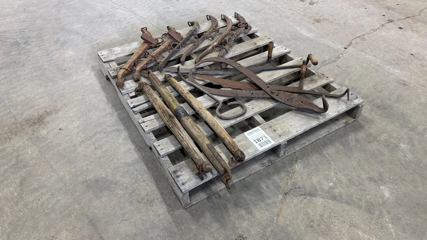 Pallet of James Hay Knives, Ice Tongues, Single Trees