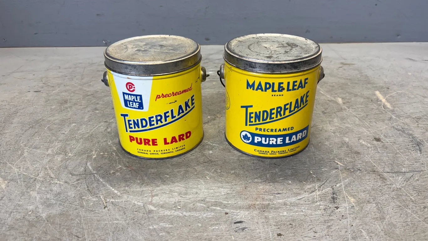 (2) Vintage Maple Leaf Tenderflake Tin Cans