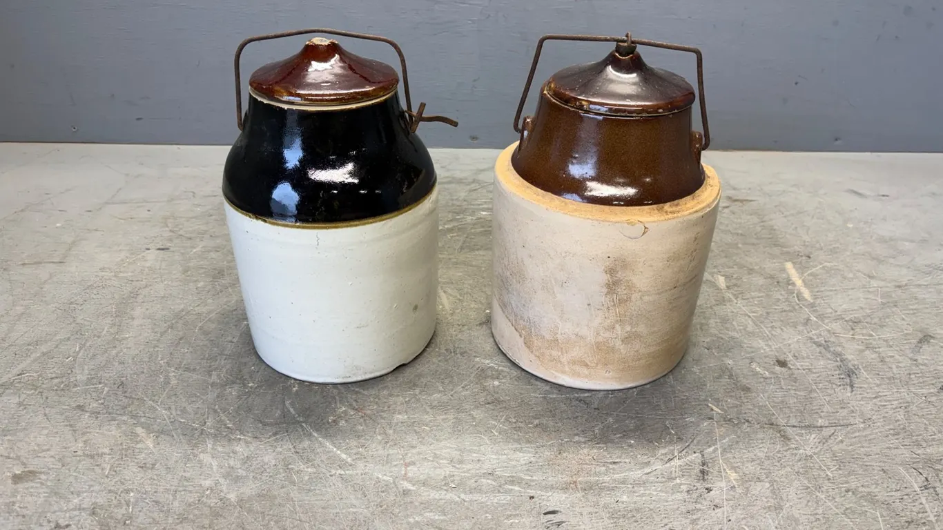 (2) Stoneware Bean Pots