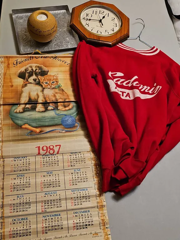 Lot With Westclox Wall Clock, 1987 Calendar, Cademin ALTA Jacket