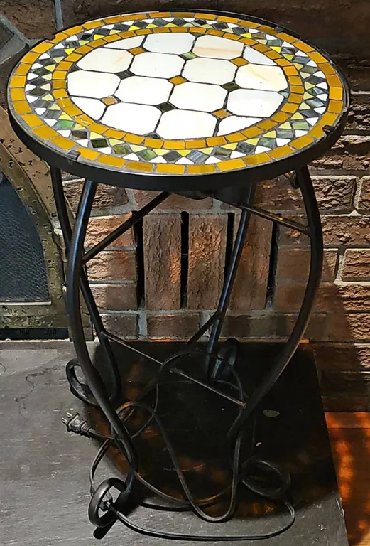 Round Mosaic Tile Side Table with Metal Base