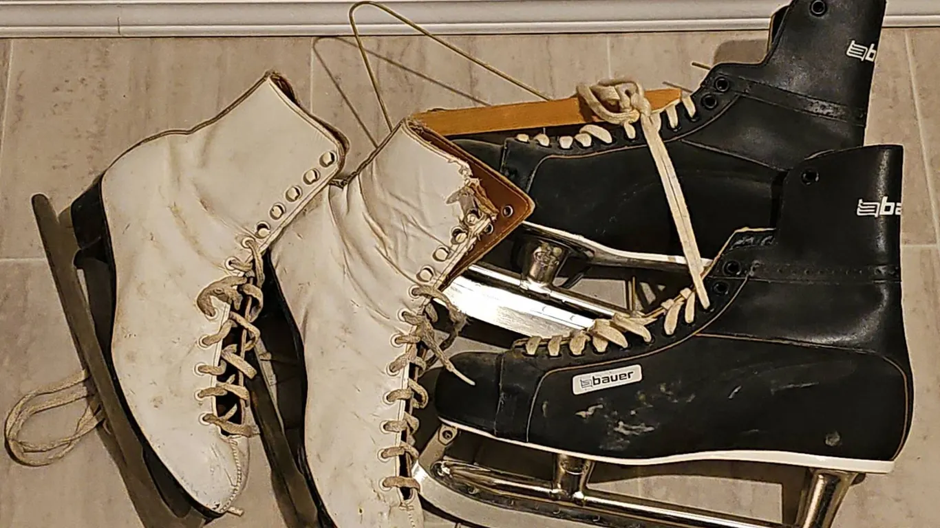 Bauer Black Hockey Skates and White Figure Skates
