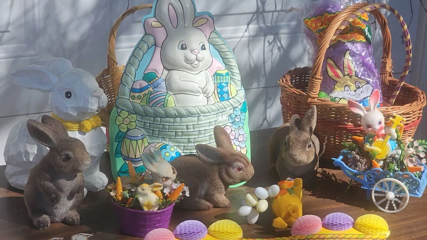 Easter Rabbits Lot Assorted Decorations and Basket