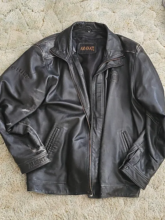 Amanati Black Leather Fire Department Chief Jacket Size 3XL