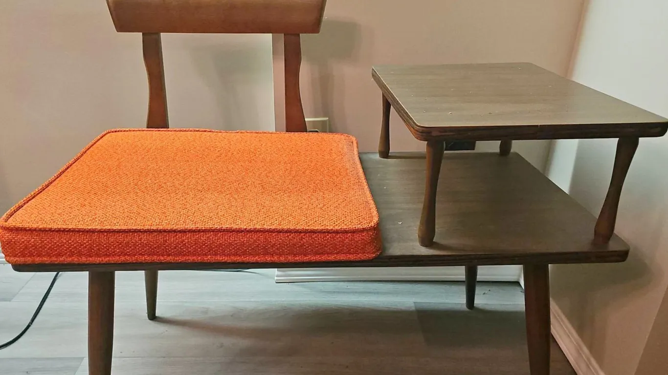 Mid-Century Modern Telephone Table with Orange Cushion